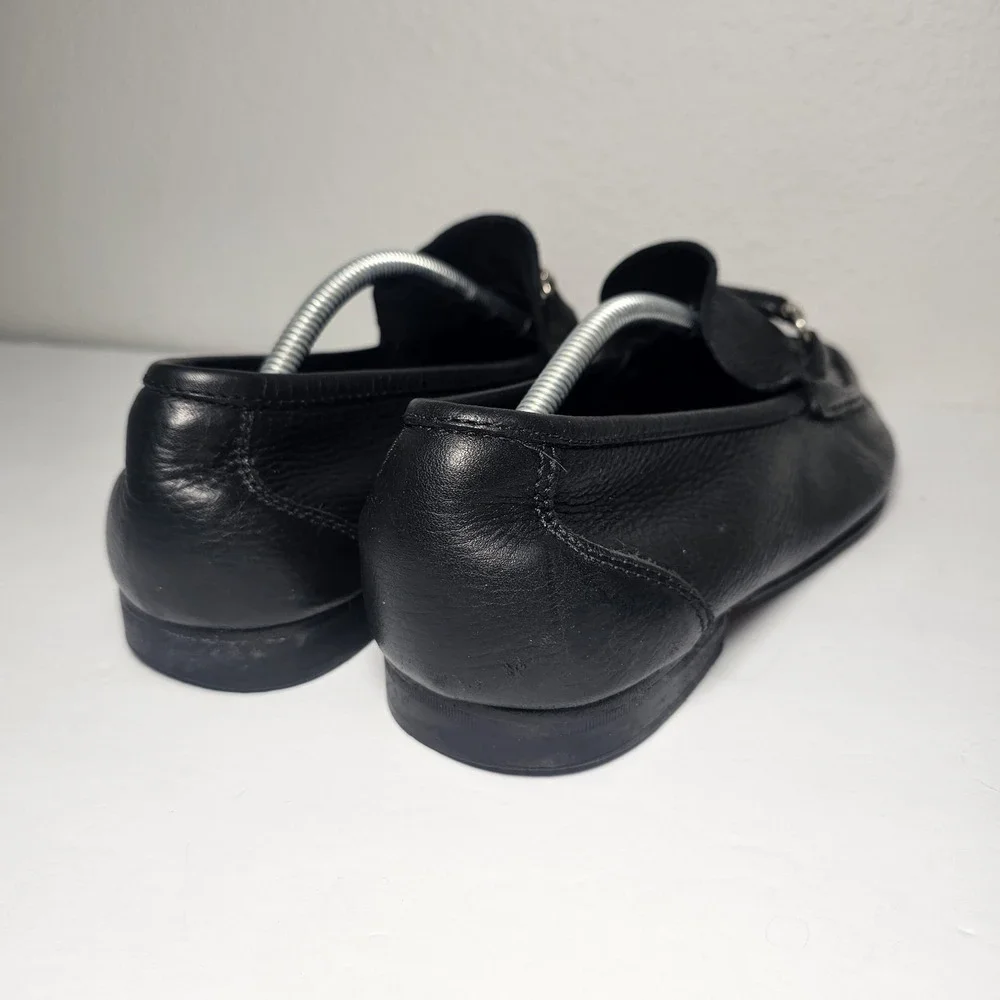 Sandrino Malibu Men's 11.5 Black Pebbled Leather Silver Horsebit Dress Loafers